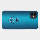 Nautisch bootanker op een blauwe metalen textuur Case-Mate iPhone case (Achterkant (horizontaal))