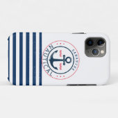 Nautisch, bootnaam, anker marineblauwe strepen Case-Mate iPhone case (Achterkant (horizontaal))