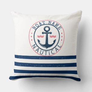 Nautisch, bootnaam, anker marineblauwe strepen kussen