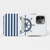 Nautisch, bootwiel, marineblauw, witte strepen Case-Mate iPhone case (Achterkant (horizontaal))