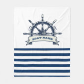 Nautisch, bootwiel, marineblauw, witte strepen fleece deken (Voorkant)