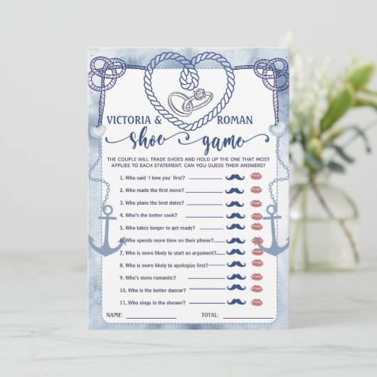 Nautisch Bruidsschoen spel Bruiloft Bruidsfeest Ve Kaart (Staand voorkant)