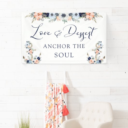 Nautisch Bruiloft Bloemen Anker Dessert Tafelteken Spandoek (Insitu)