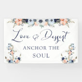 Nautisch Bruiloft Bloemen Anker Dessert Tafelteken Spandoek (Horizontaal)