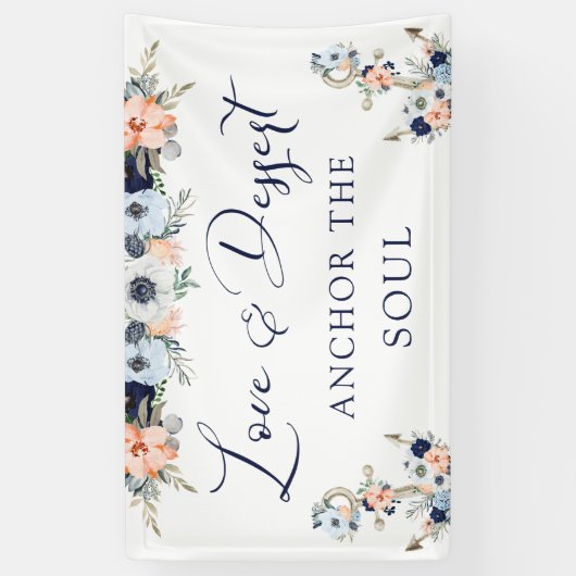 Nautisch Bruiloft Bloemen Anker Dessert Tafelteken Spandoek (Verticaal)