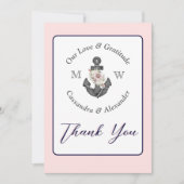 Nautisch Bruiloft Bloemen Anker Marine Blauw en Ro Bedankkaart (Voorkant)