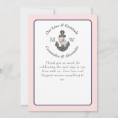 Nautisch Bruiloft Bloemen Anker Marine Blauw en Ro Bedankkaart (Achterkant)