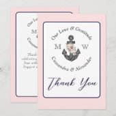 Nautisch Bruiloft Bloemen Anker Marine Blauw en Ro Bedankkaart (Voorkant / Achterkant)