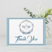 Nautisch Bruiloft Bloemen Anker Marine Blauw en Ro Bedankkaart (Staand voorkant)