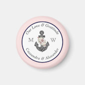 Nautisch Bruiloft Bloemen Anker Marine Blauw en Ro Magneet (Voorkant)