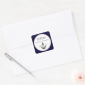Nautisch Bruiloft Bloemen Anker Marine Blauw en Ro Vierkante Sticker (Envelop)