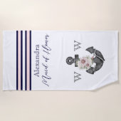 Nautisch Bruiloft Bloemen Anker Marine Maid of Hon Strandlaken (Voorkant)