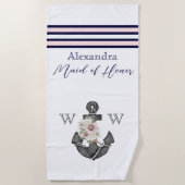 Nautisch Bruiloft Bloemen Anker Marine Maid of Hon Strandlaken (Voorkant)