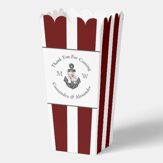 Nautisch Bruiloft Bloemen Anker Maroon Bourgondië Bedankdoosjes (Voorkant)