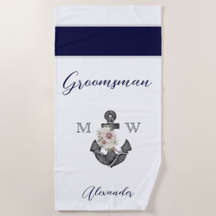 Nautisch Bruiloft Bloemen Anker Navy Grey Groomsma Strandlaken