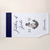 Nautisch Bruiloft Bloemen Anker Navy Grey Groomsma Strandlaken (Voorkant)