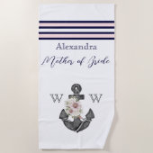 Nautisch Bruiloft Bloemen Anker Roze Marine Moeder Strandlaken (Voorkant)