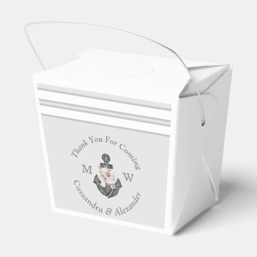 Nautisch Bruiloft Bloemen Anker Zilver Grijs Bedankdoosjes (Achterkant)