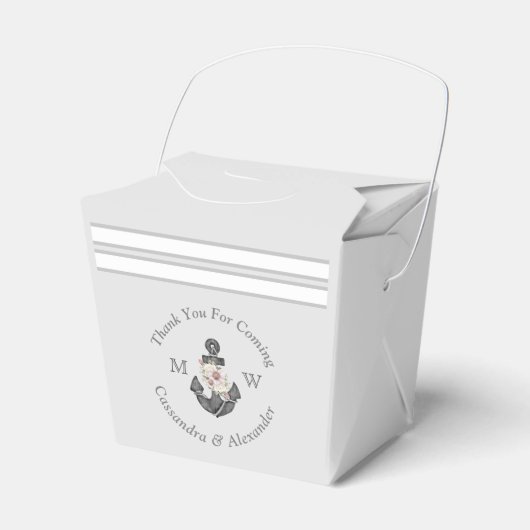 Nautisch Bruiloft Bloemen Anker Zilver Grijs Bedankdoosjes (Voorkant Zijde)