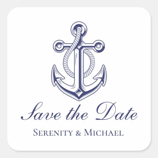Nautisch Bruiloft Marine Blauw Anker Save the Date Vierkante Sticker (Voorkant)