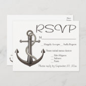 Nautisch Bruin RSVP Schip Anker Trouwstrand Uitnodiging Briefkaart (Voorkant / Achterkant)