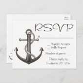 Nautisch Bruin RSVP Schip Anker Trouwstrand Uitnodiging Briefkaart (Voorkant / Achterkant)
