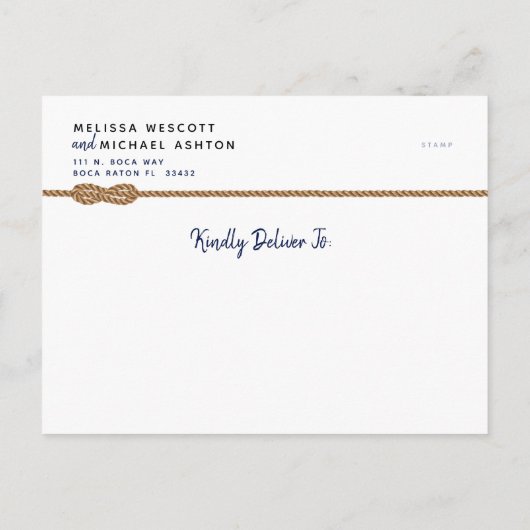 Nautisch budgetavontuur begint 💌 Save the Date Aankondigingskaart (Achterkant)