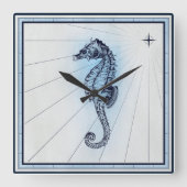  nautisch charmant zeepaardje vierkante klok (Voorkant)