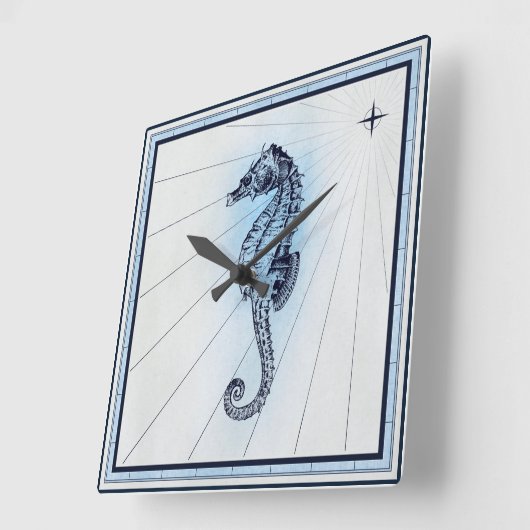 nautisch charmant zeepaardje vierkante klok (Hoek)