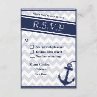 Nautisch chevron blauw RSVP menu 2 keuzes