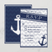 Nautisch chevron blauw RSVP menu 2 keuzes (Voorkant / Achterkant)