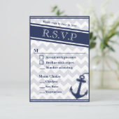 Nautisch chevron blauw RSVP menu 3 keuzes (Staand voorkant)