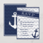 Nautisch chevron blauw RSVP menu 3 keuzes (Voorkant / Achterkant)