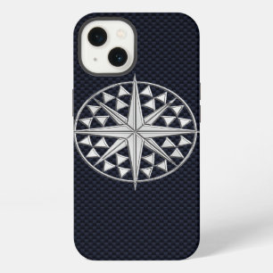Nautisch Chrome Ster Kompas op Koolstofvezelprint iPhone 13 Hoesje