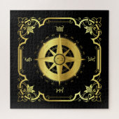 Nautisch compasgeluid silhouet/goud/zwart/zwart legpuzzel (Horizontaal)