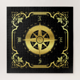 Nautisch compasgeluid silhouet/goud/zwart/zwart legpuzzel