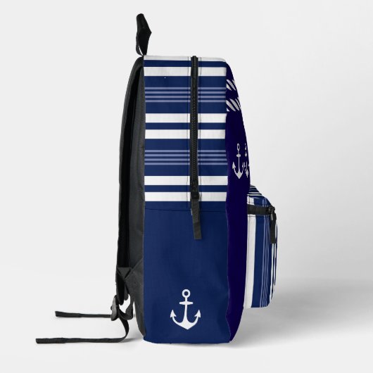 Nautisch Cruiseschip Monogram Marine Blauw Gestree Bedrukte Rugzak (Links)