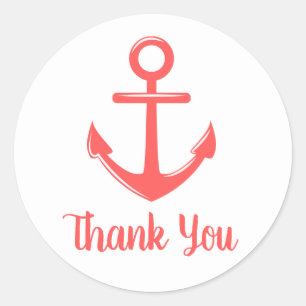Nautisch Dank Je Wel Anker Roze Rood Koraal Bruilo Ronde Sticker