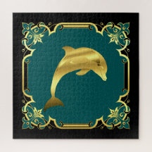 Nautisch dolfijnensilhouet/goud/zwart/aqua