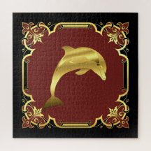 Nautisch dolfijnensilhouet/goud/zwart/rood