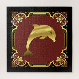 Nautisch dolfijnensilhouet/goud/zwart/rood legpuzzel