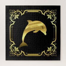 Nautisch dolfijnensilhouet/goud/zwart/zwart legpuzzel