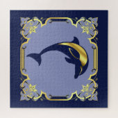 Nautisch dolfijnsilhouet/goud/blauw van de marine legpuzzel (Horizontaal)