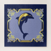 Nautisch dolfijnsilhouet/goud/blauw van de marine legpuzzel (Verticaal)
