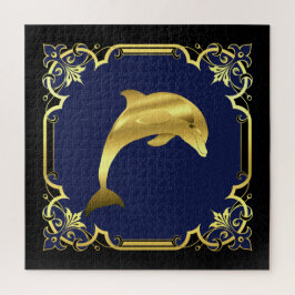 Nautisch dolfijnsilhouet/goud/zwart/marine legpuzzel