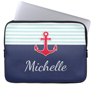 Nautisch donkerblauw rood ontwerp - Aangepaste naa Laptop Sleeve