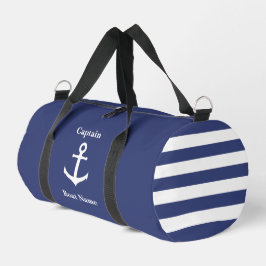 Nautisch Donkerblauw Wit Anker Boot Naam Kapitein Plunjezak
