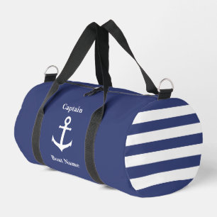 Nautisch Donkerblauw Wit Anker Boot Naam Kapitein Plunjezak