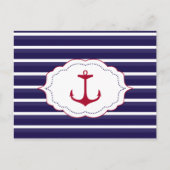 Nautisch Donkerblauw Wit Strepen Rood Anker Briefkaart (Voorkant)
