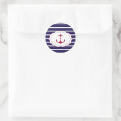 Nautisch Donkerblauw Wit Strepen Rood Anker Ronde Sticker (Tas)